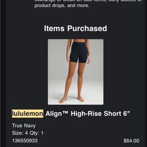 Align High Rise Navy Short 6”